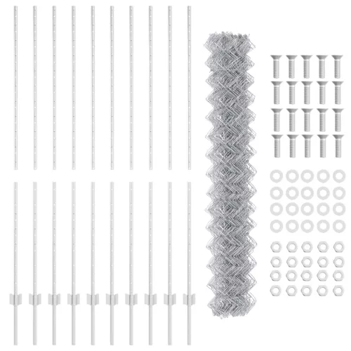  Láncszem Kerítés 20 U Oszloppal Ezüst 1.6x10 m Acél