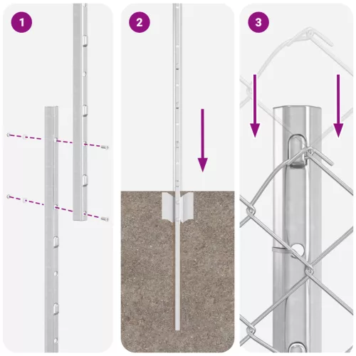  Láncszem Kerítés 20 U Oszloppal Ezüst 1.6x10 m Acél
