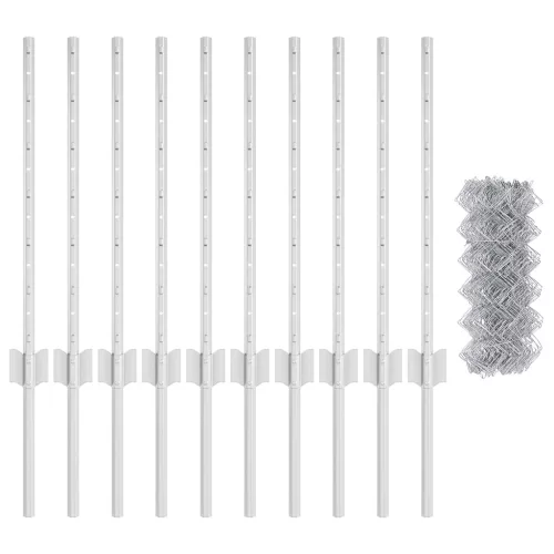  Láncos Kerítés 10 U Oszloppal Ezüst 0.6x10 m Acél