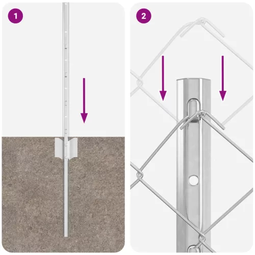  Láncos Kerítés 10 U Oszloppal Ezüst 0.6x10 m Acél