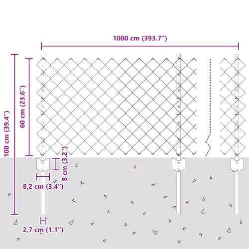  Láncos Kerítés 10 U Oszloppal Ezüst 0.6x10 m Acél