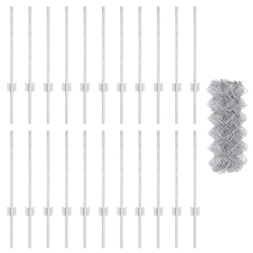  Láncfonatos Kerítés 22 U Oszloppal Ezüst 0.6x25 m Acél