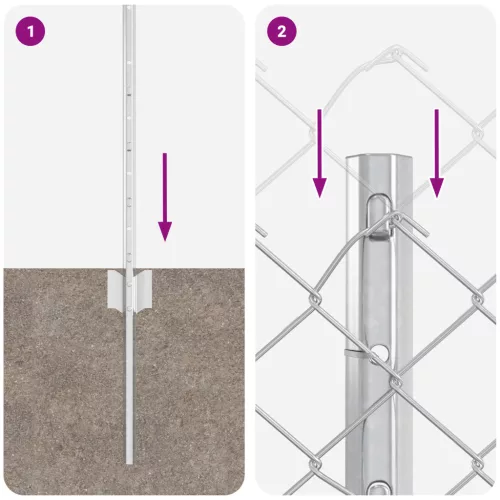 Láncfonatos Kerítés 22 U Oszloppal Ezüst 0.6x25 m Acél