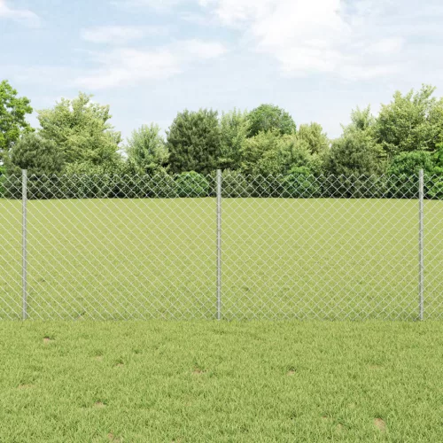  lánc link kerítés 22 U oszloppal Ezüst 0,8x25 m acél