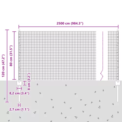  Hegesztett Drótháló Kerítés 11 db U-oszloppal Ezüst 0.8x25 m Acél
