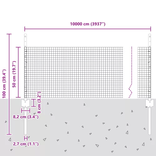  Hegesztett Drótfence 5 Oszloppal Ezüst 0.5x100 m Acél