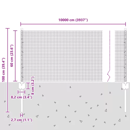 Horganyzott drótkerítés 44 U oszloppal Ezüst 0.6x100 m Acél
