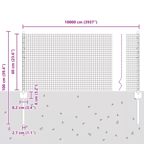  Horganyzott Drótkerítés 44 U Oszloppal Ezüst 0.6x100 m Acél