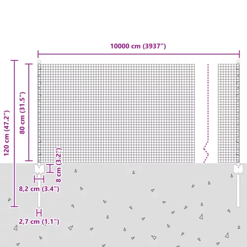  Horganyzott Drótháló Kerítés 44 U Oszloppal Ezüst 0.8x100 m Acél