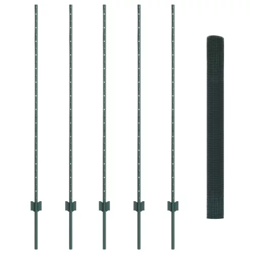  Horganyzott Vezeték Kerítés 5 U Oszloppal Zöld 1.4x10 m Acél