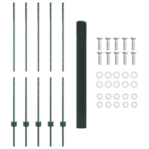  Horganyzott Vezeték Kerítés 5 U Oszloppal Zöld 1.4x10 m Acél