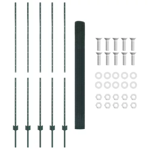  hegesztett drótkerítés 5 U oszloppal Zöld 1.6x10 m Acél