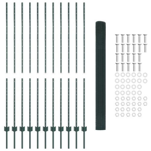  Hegesztett Háló Kerítés 11 U Oszloppal Zöld 1.5x25 m Acél