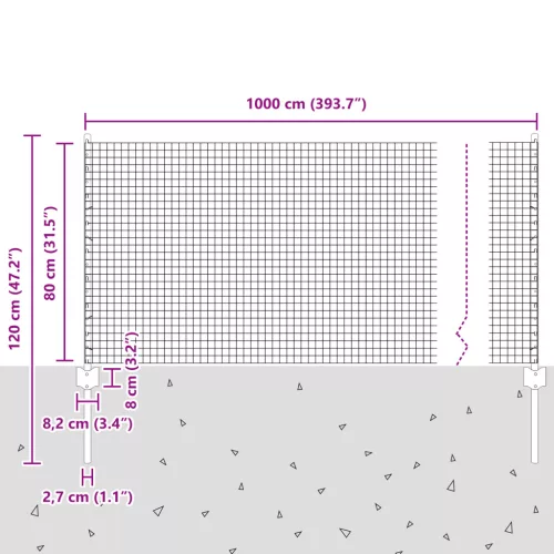  Hegesztett Drótkert 5 U Poszttal Szürke 0.8x10 m Acél