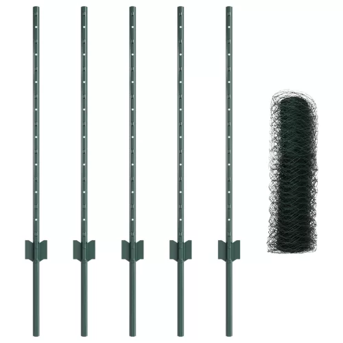  Kerítéstartók 5 db U-csatorna Zöld 80 cm Acél