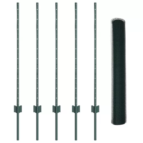  Kerítésoszlopok 5 db U-csatorna zöld 100 cm acél