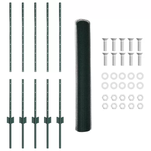  Kerítésoszlopok 5 db U-csatorna zöld 100 cm acél