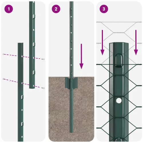  Kerítésoszlopok 5 db U-csatorna zöld 100 cm acél
