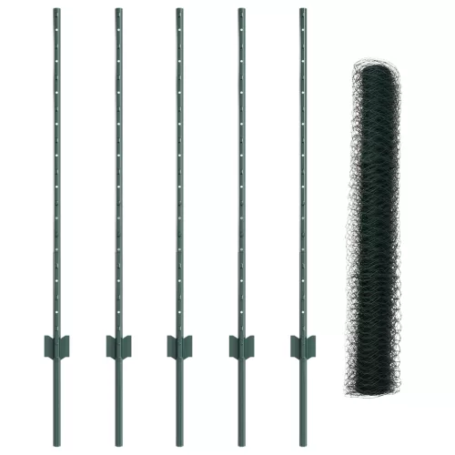  Kerítésoszlopok 5 db U-csatorna Zöld 100 cm Acél