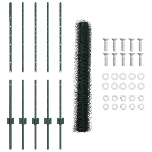  Kerítésoszlopok 5 db U-csatorna Zöld 100 cm Acél