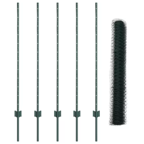  Kerítéselemek 5 db U-profil Zöld 120 cm Acél