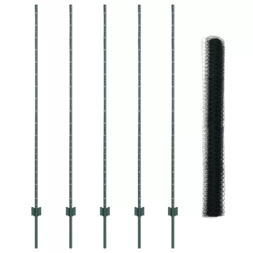  Kerítéstartó Oszlopok 5 db U-csatornás Zöld 160 cm Acél