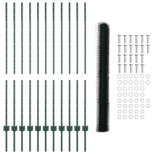 Kerítésoszlopok 11 db U-Channel Zöld 140 cm Acél