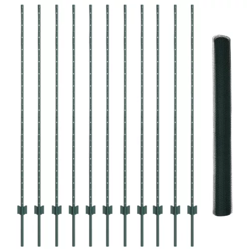  Hatszögletű Kerítés Szett 2 db Zöld Porfestett Acél 25 x 1,5 m