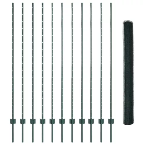  Kerítés oszlopokkal Zöld 1,5 x 25 m Acél