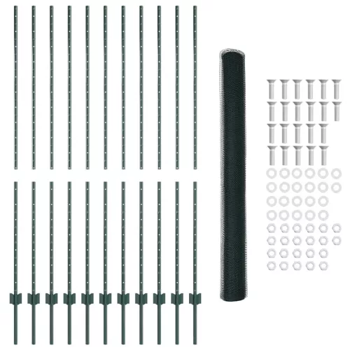  Kerítés oszlopokkal Zöld 1,5 x 25 m Acél