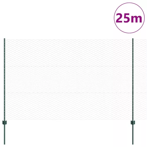  Kerítés oszlopokkal Zöld 1,5 x 25 m Acél
