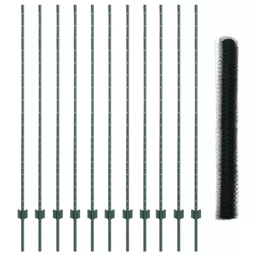  Kerítés oszlopokkal Zöld 1,5 x 25 m Acél