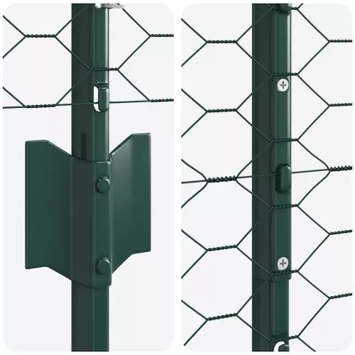  Kerítés oszlopokkal Zöld 1,5 x 25 m Acél