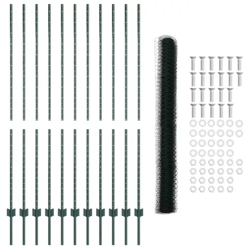  Kerítés oszlopokkal Zöld 1,5 x 25 m Acél