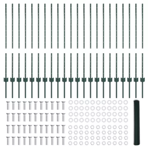  Kerítésoszlop 11 db U-csatorna Zöld 100 cm Acél