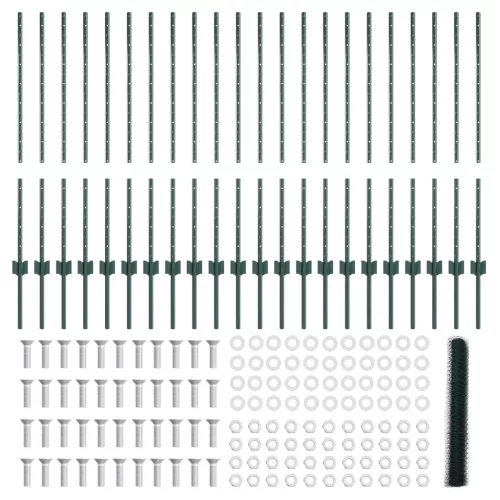  Kerítés Oszlopok 11 db U-csatornai Zöld 100 cm Acél