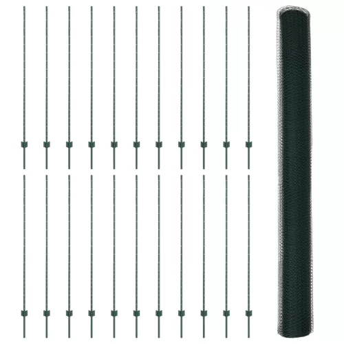  Kerítésoszlop 11 db U-csatorna Zöld 160 cm Acél