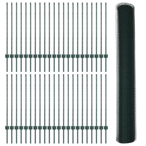  Kerítésoszlopok 11 db U-Channel Zöld 100 cm Acél