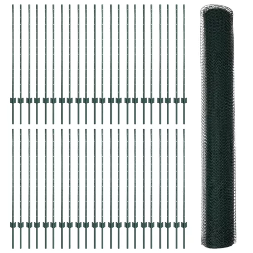  Kerítésoszlopok 11 db U-csatorna Zöld 120 cm Acélban