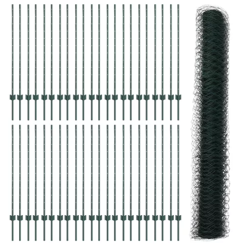  Kerítésoszlopok 11 db U-csatorna Zöld 120 cm Acél