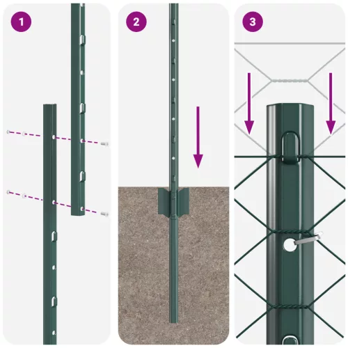  Kerítésoszlopok 11 db U-alakú Zöld 120 cm Acél