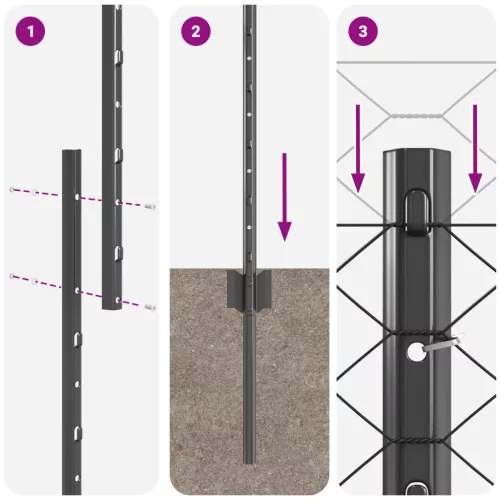  Kerítésoszlopok 22 db U-Channel Szürke 160 cm Acél