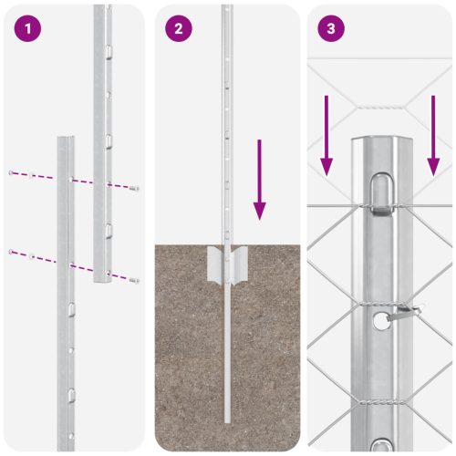  Kerítésoszlopok 22 db U-alakú 160 cm Horganyzott Acél