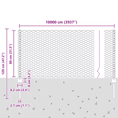  Kerítésoszlopok 11 db U-csatornával 80 cm Horganyzott Acélból