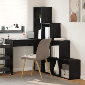    Sarokíróasztal polcokkal tárolóval Musta tammi 101,5 x 149,5 x 149,5 cm