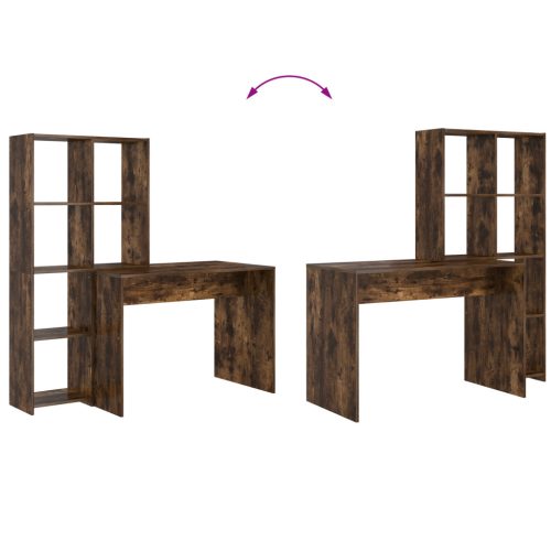  Asztal polcokkal tárolóval Füstölt tölgy 138.5 x 55 x 143 cm Faanyag