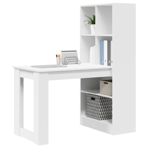  Asztal polcokkal tárolóval Fehér 122 x 67 x 145 cm Műgyanta és forgácslap