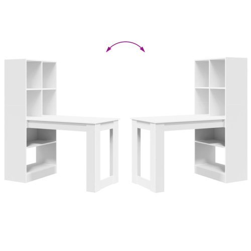  Asztal polcokkal tárolóval Fehér 122 x 67 x 145 cm Műgyanta és forgácslap