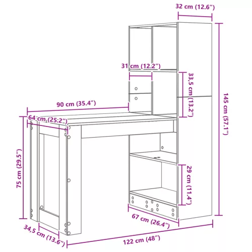 Asztal Füstölt tölgy 122 x 67 x 145 cm Műgyanta és forgácslap