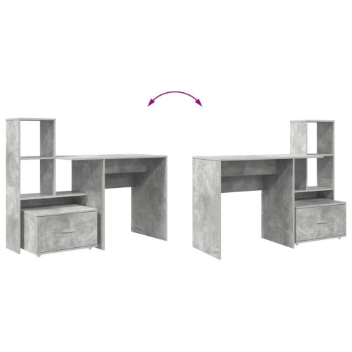  Asztal fiókkal polcokkal tárolóval Beton szürke 131.5 x 50 x 106.5 cm Faanyag